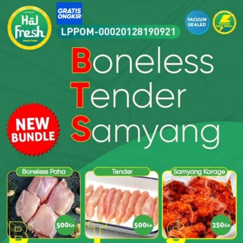 

BTS Boneless Paha 500 Gr + Tender 500 Gr + Samyang Karage 250 Gr HalFresh