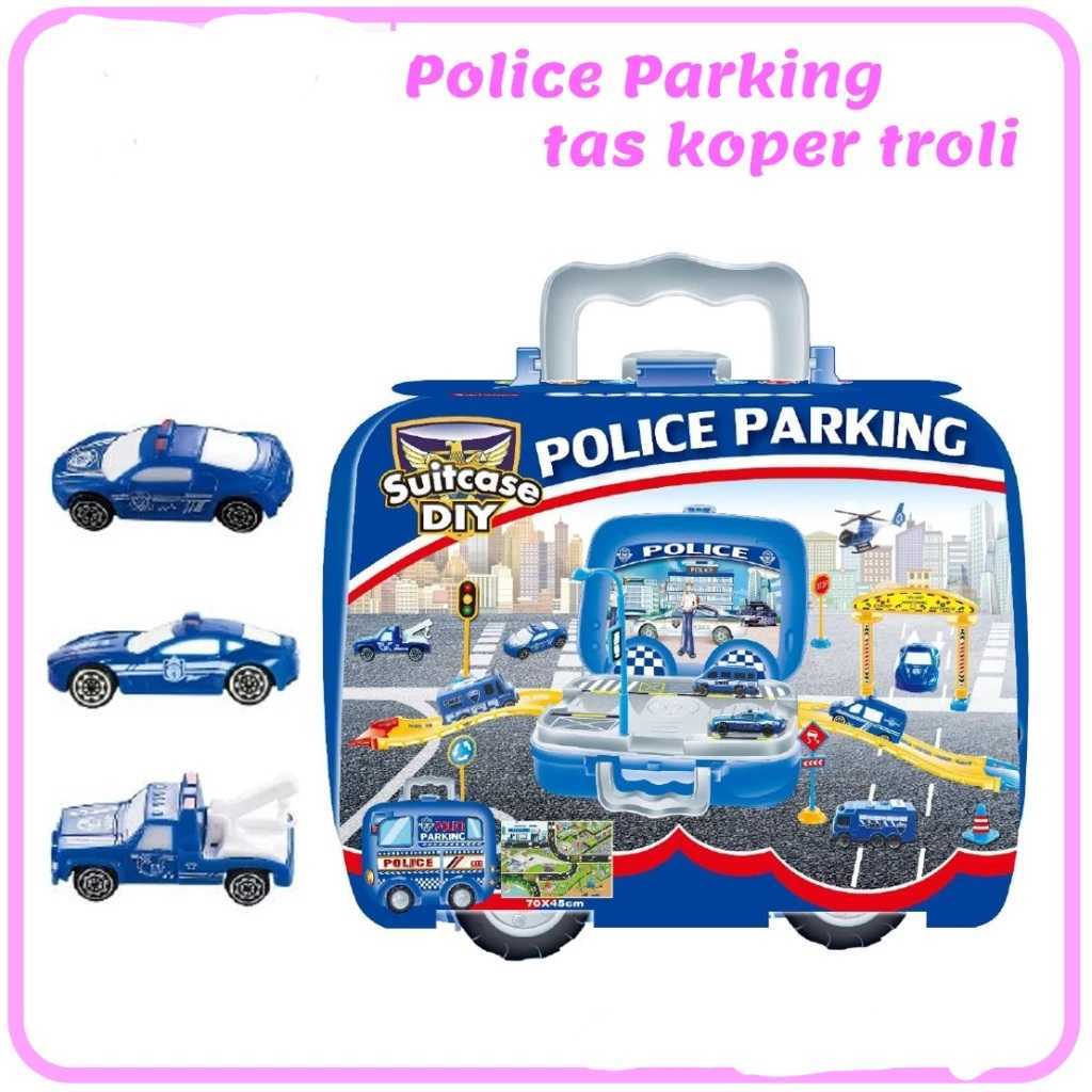 mainan police diy car mobil parking diy biru polisi mobil parkir koper set