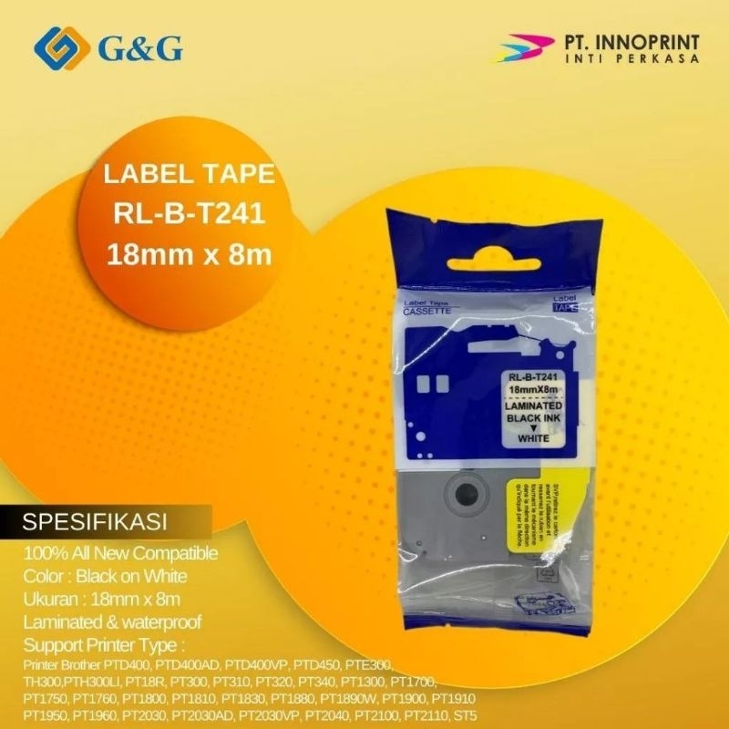 

Label tape G&G for Brother Label Tape TZE-241 18 mm x 8m Black on White TZE241