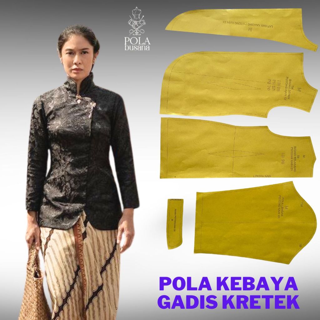 POLA JAHIT KEBAYA JANGGAN GADIS KRETEK pola instan siap pakai