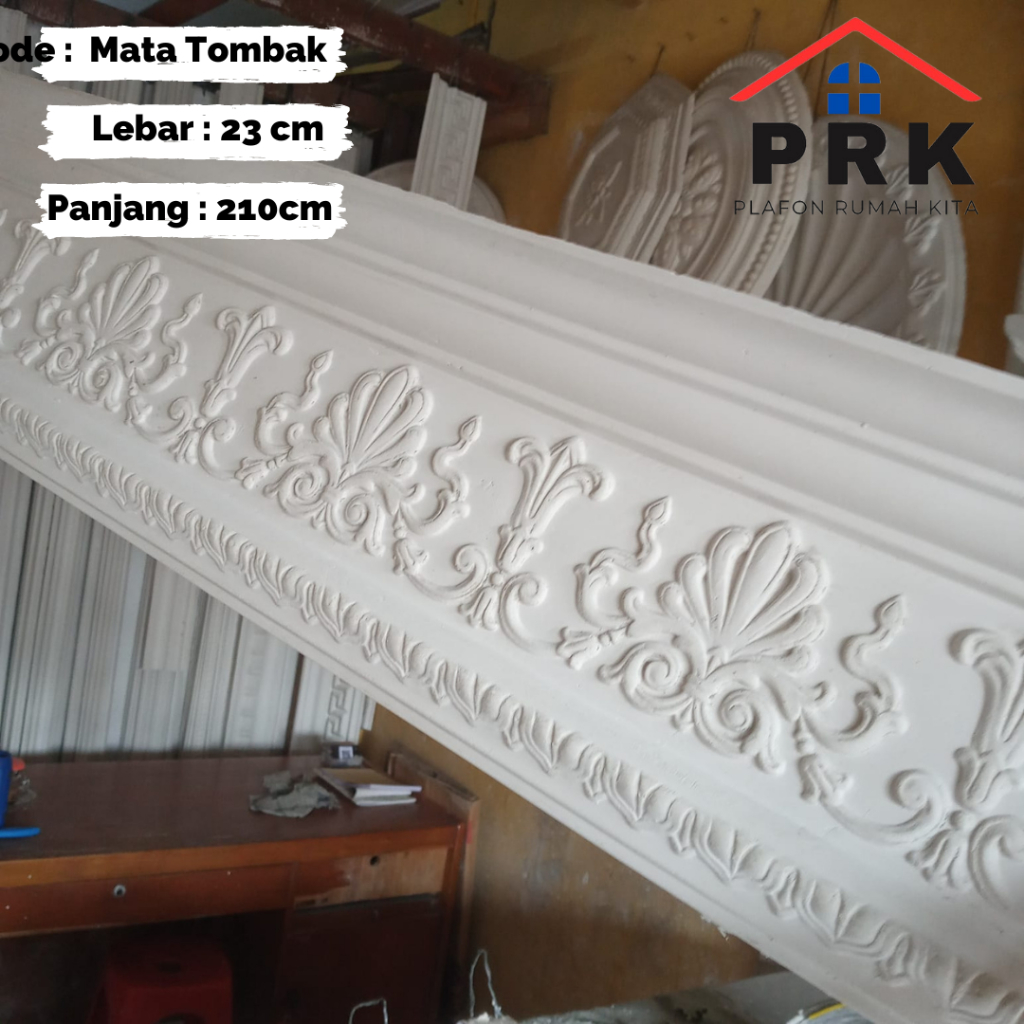 Lis List Gypsum Gipsum motif mata tombak lebar 23 cm Plafon ornament dekoratif untuk Interior Plafon