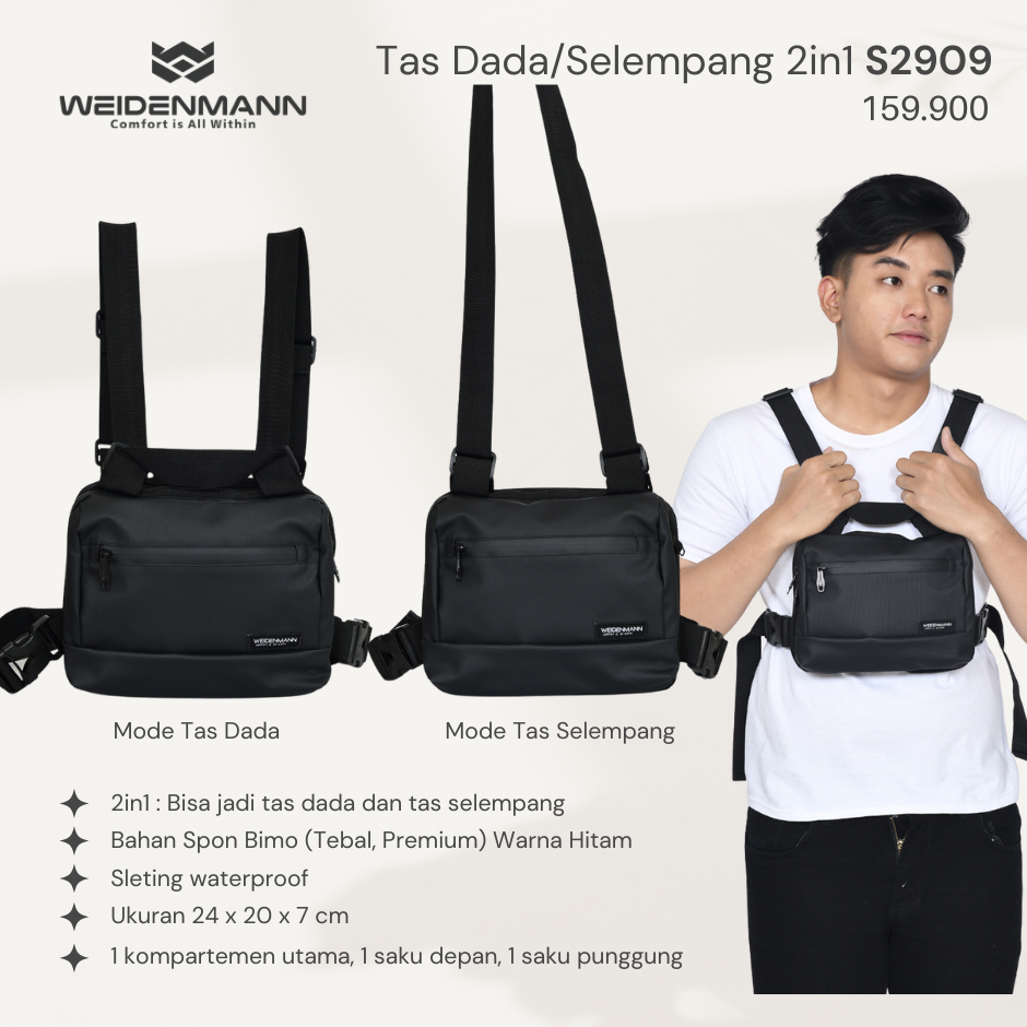 Tas Selempang / Dada Pria Wanita 2in 1 Weidenmann Hitam S2909