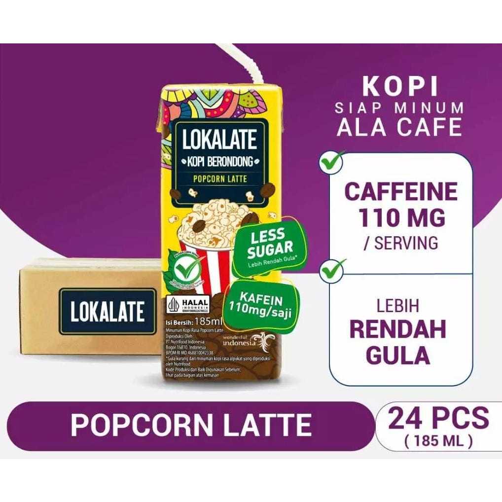 

1 Dus x 24 pack - Lokalate Kopi Berondong (Popcorn Latte) 185ml - Rendah Gula & Tinggi Vitamin A