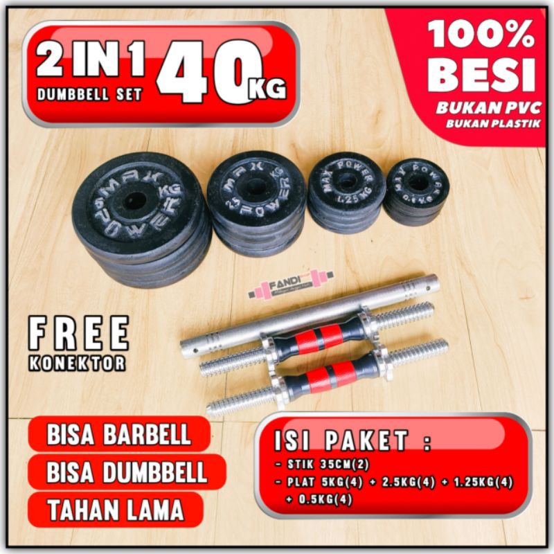 2 IN 1 Barbel 40kg - dumbbell set 40kg - dumbell dumble 40kg BESI