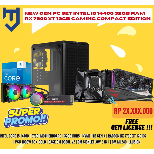 New Gen PC Set Intel I5 14400 32GB RAM RX 7800 XT 12GB Gaming Compact Edition.