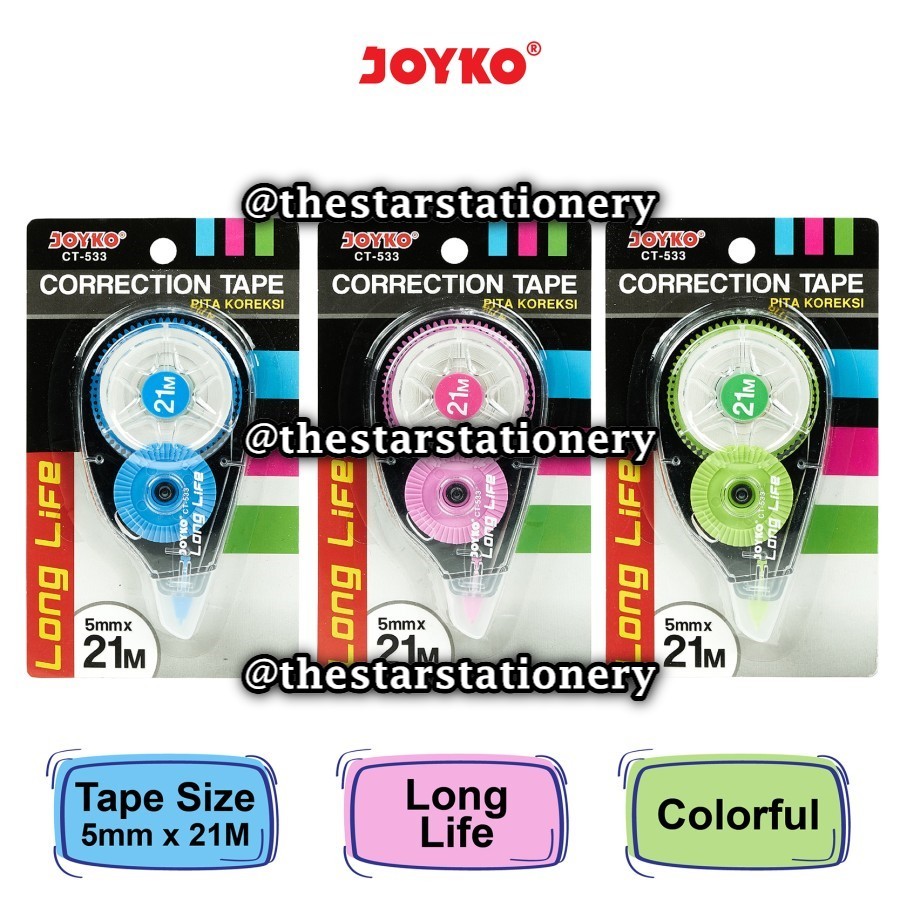 

(1 Biji) Correction Tape Joyko CT-533 (21 M x 5 mm) / Pita Koreksi Joyko CT 533