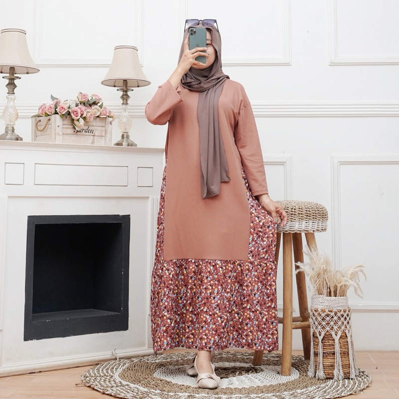 GAMIS KNIT X RAYON MOTIF DAN SALUR MIDI  TERBARU