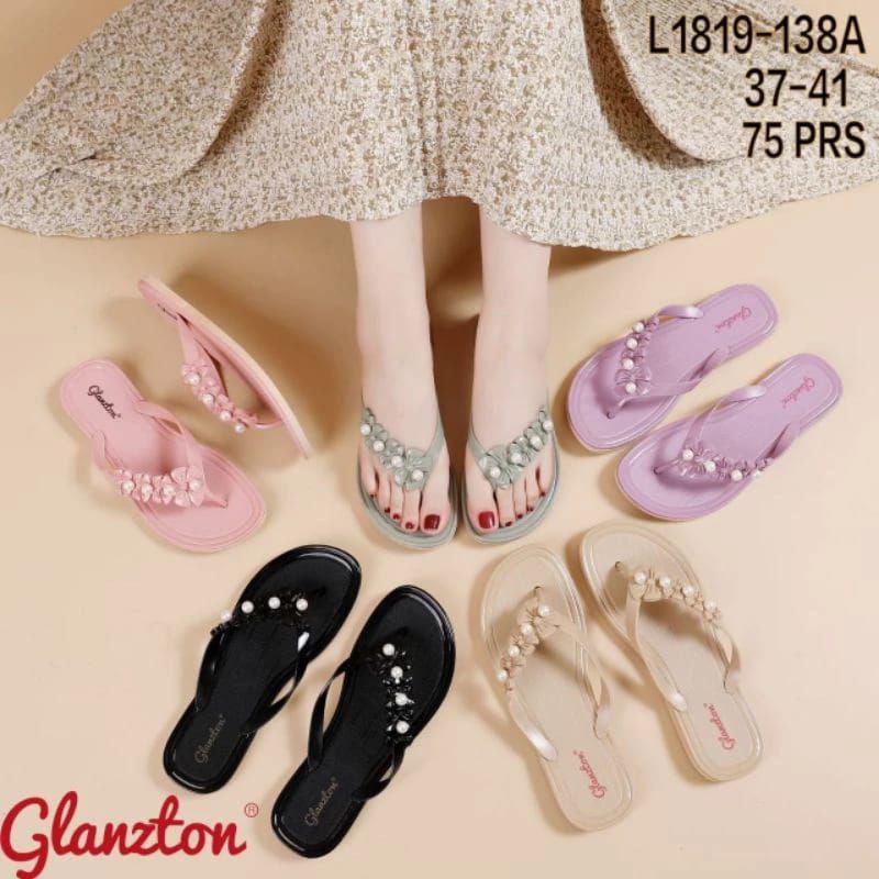 Sandal jepit wanita GANSTON karet jelly bunga mutiara