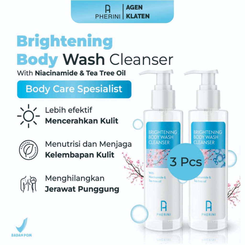 PHERINI Brightening Body Wash Cleanser Sabun Mandi Cair - With Niacinamide + Tea Tree Oil 520 ml