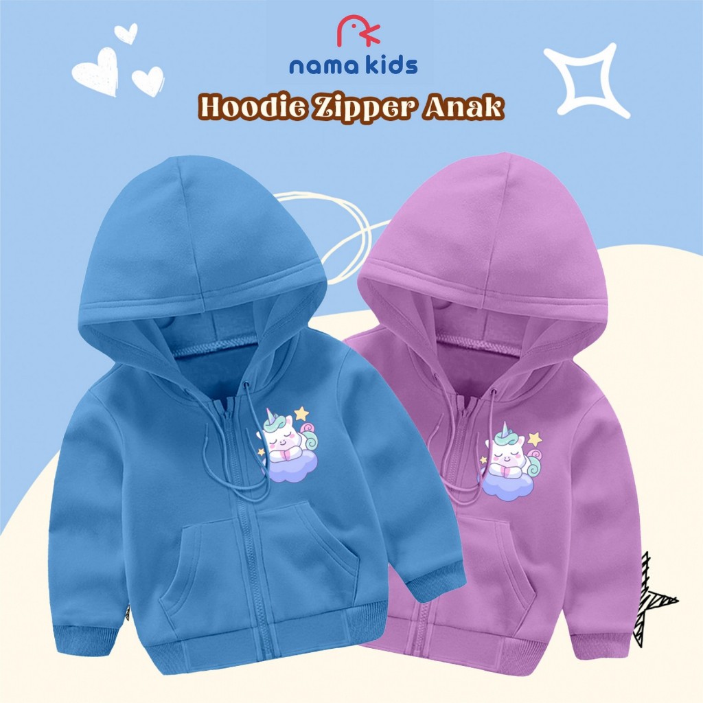 Hoodie Zipper Anak Risleting sablon karakter hewan Sleeping Unicorn Lucu Sweater Hoodie Risleting An