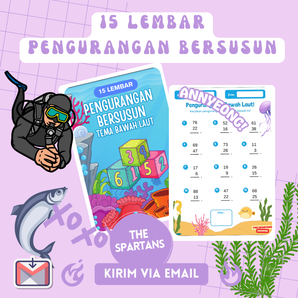 15 Lembar Worksheet Belajar Pengurangan Bersusun PDF Untuk SD Printable Worksheet