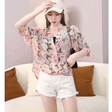 Paket Terkini  PENGIRIMAN CEPAT BISA COD  TC789 Fairy Fleur Atasan korea Blus model longgar motif bu