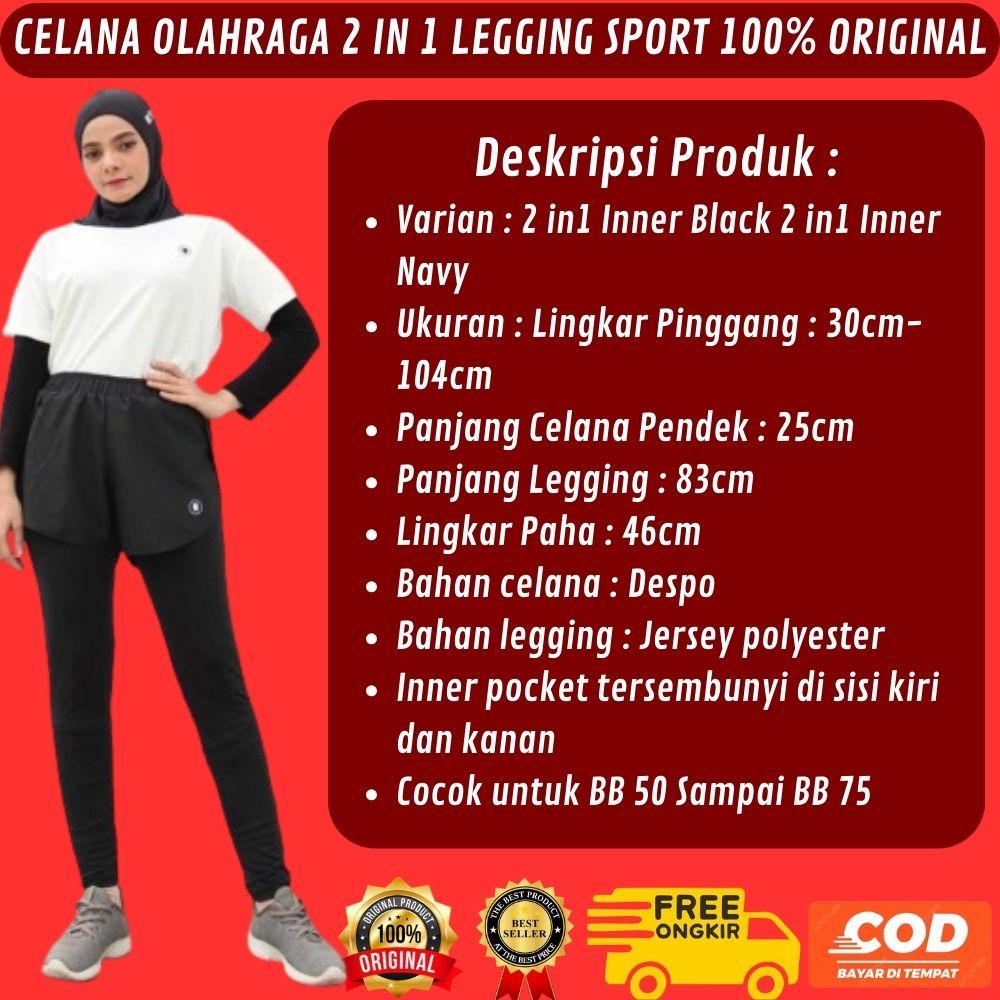 Celana Olahraga 2 in 1 Legging Sport Wanita Lari Marathon Sepeda