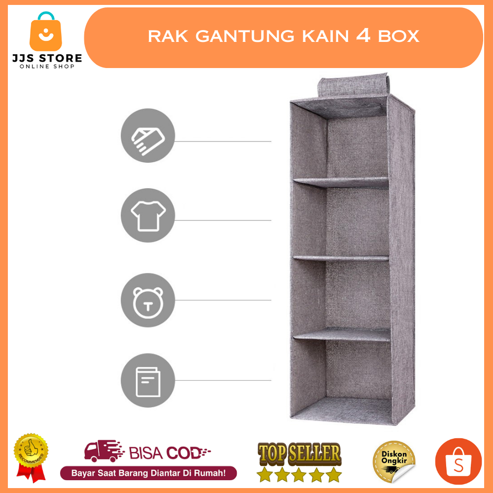 Rak Gantung Rak Kain Lemari Baju Shelf Closet Wardrobe Storage Box 4 Susun