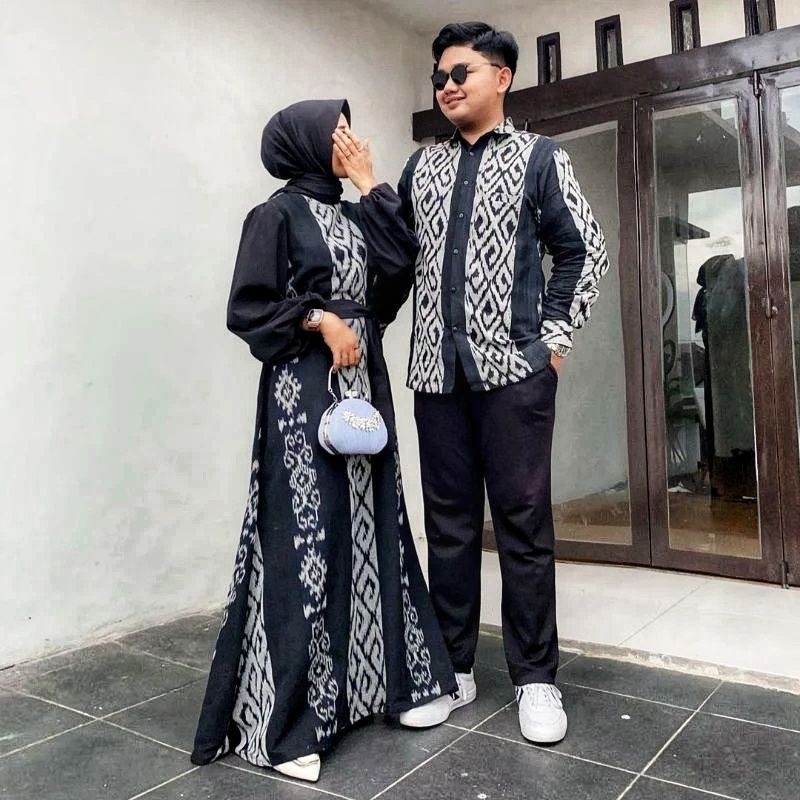 Set Couple Tenun Ikat - Baju Gamis Tenun Etnik • Set Couple Muslimah Tenun Troso - Motif Toraja Hita
