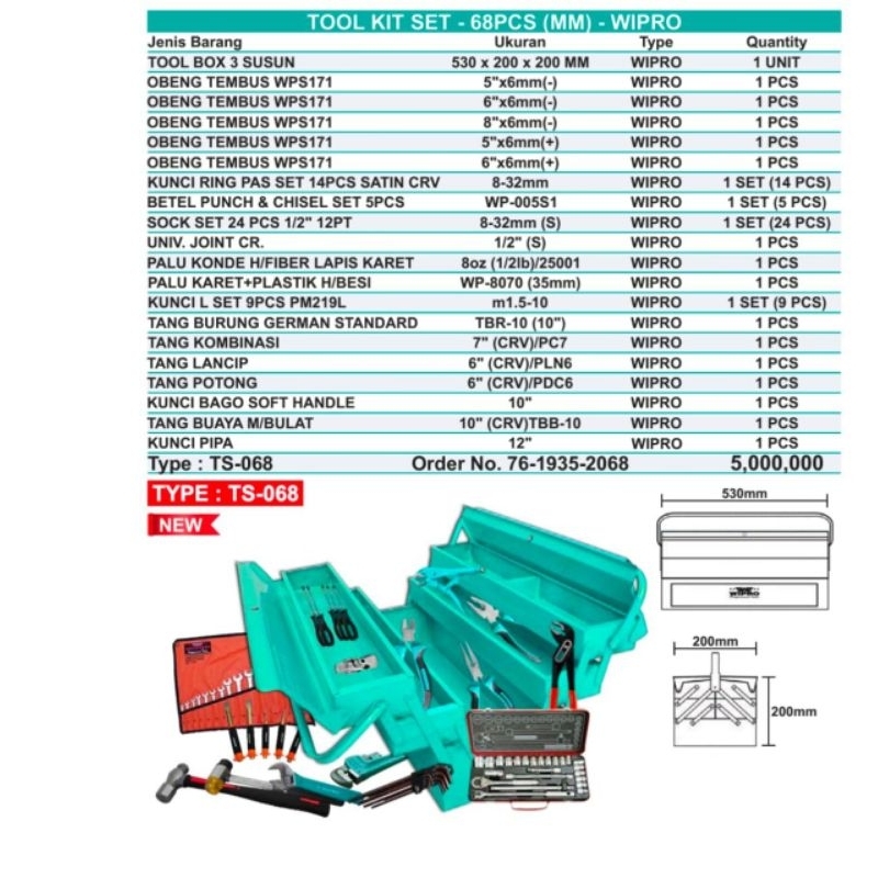 Tool Kit Set Box Susun 68 Pcs Wipro TS 068