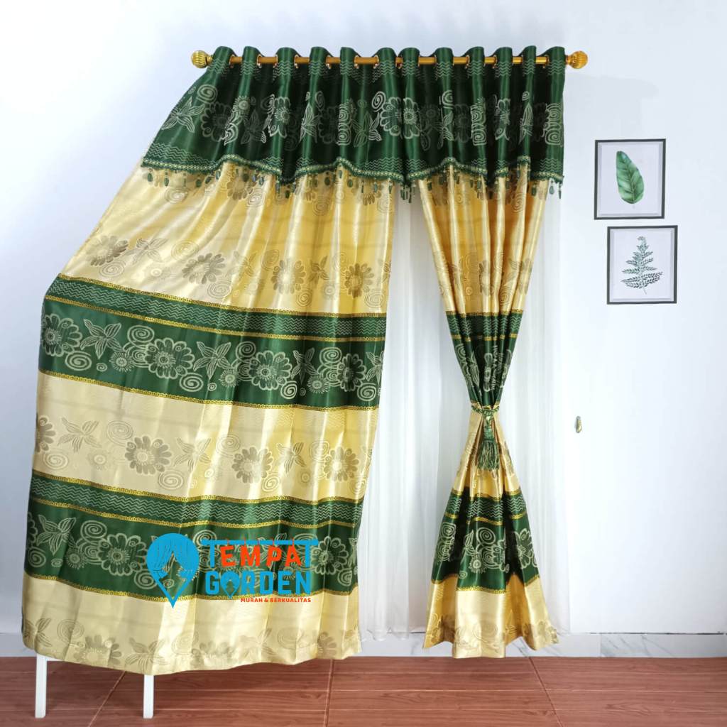 Gorden Prada Gorden Local Kualitas Premium Gorden Minimalis Motif Bunga Matahari Warna Hijau