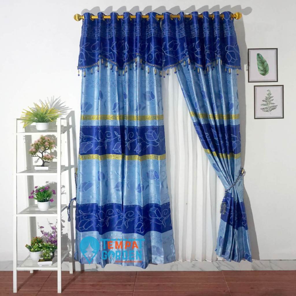 Gorden Prada Gorden Local Kualitas Premium Gorden Minimalis Motif Bunga Tulip Warna Biru