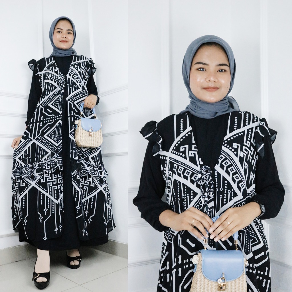 Baju Gamis Terbaru Jumbo Zaskia Set Dress BO Bahan Inner Crinkle Airflow Outer Ceruty Babydoll Size 