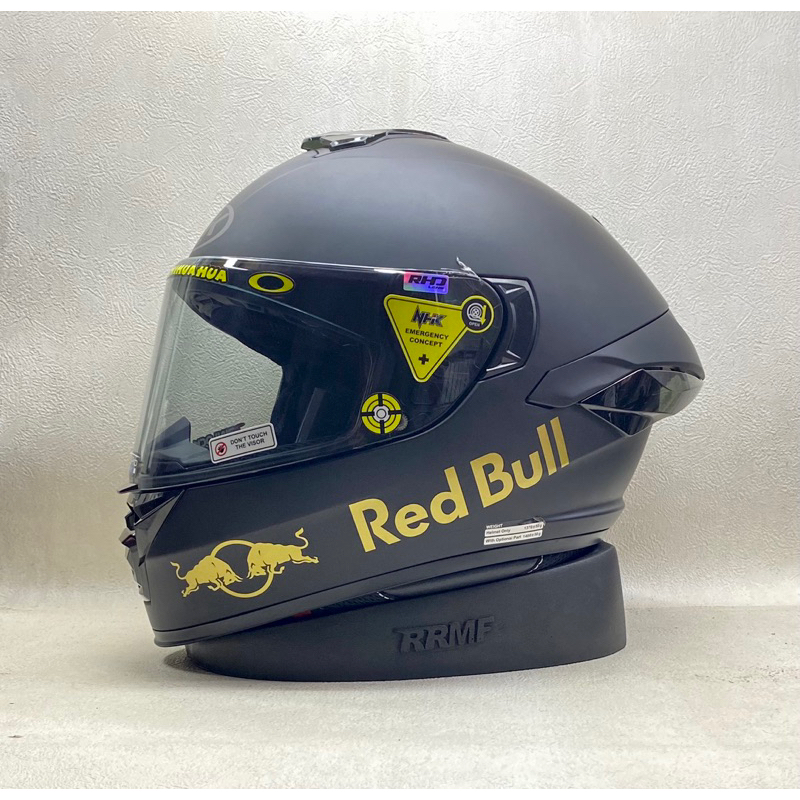 NHK Mark 1 Elite Solid Black Doff || Paket Stiker Red Bull Gold - Helm Full Face Single Visor