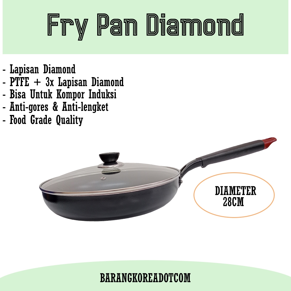 K-Food Fry Pan Diamond Induksi Akebonno dan Tutup Kaca 28cm / Fry Pan Lapisan Diamond Kompor Induksi
