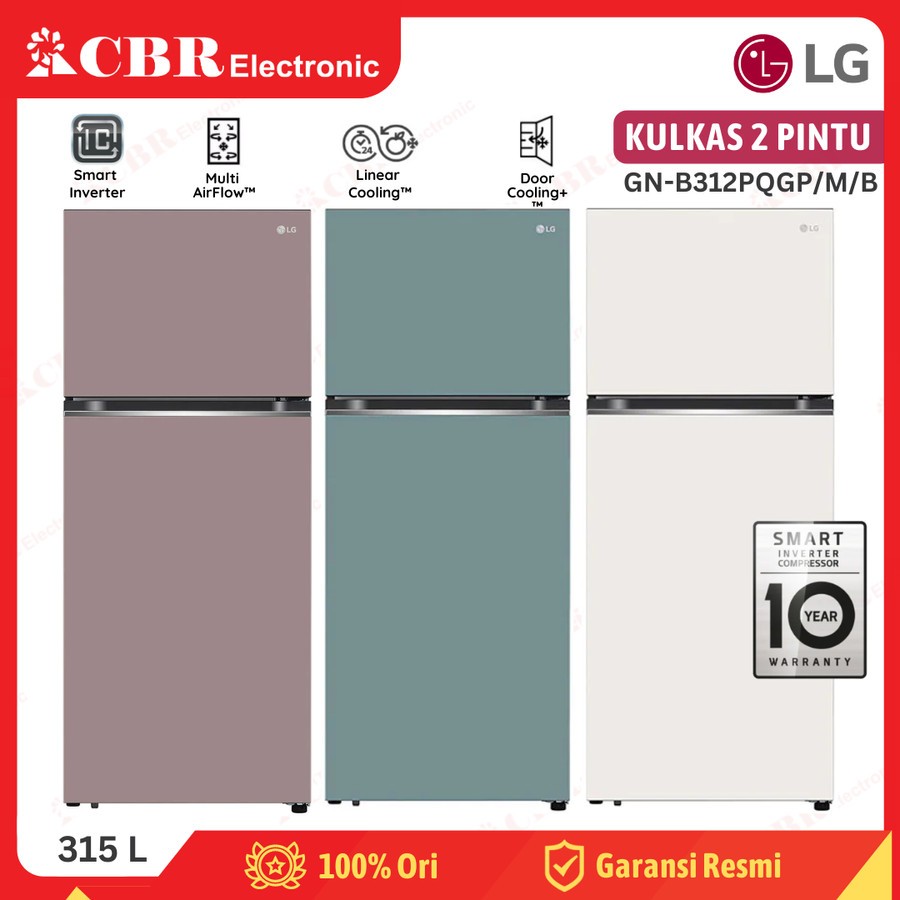 Kulkas LG 2 Pintu B312PQGP / B312PQGB / B312PQGM (Inverter / 315L)