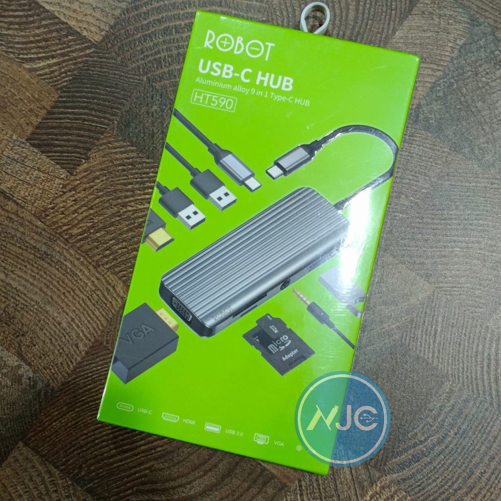 USB HUB TYPE C ROBOT HT-590 ( USB 2..0 + USB 3.0 + HDMI + VGA + TYPE C + SD CARD + MICROSD + AUDIO J