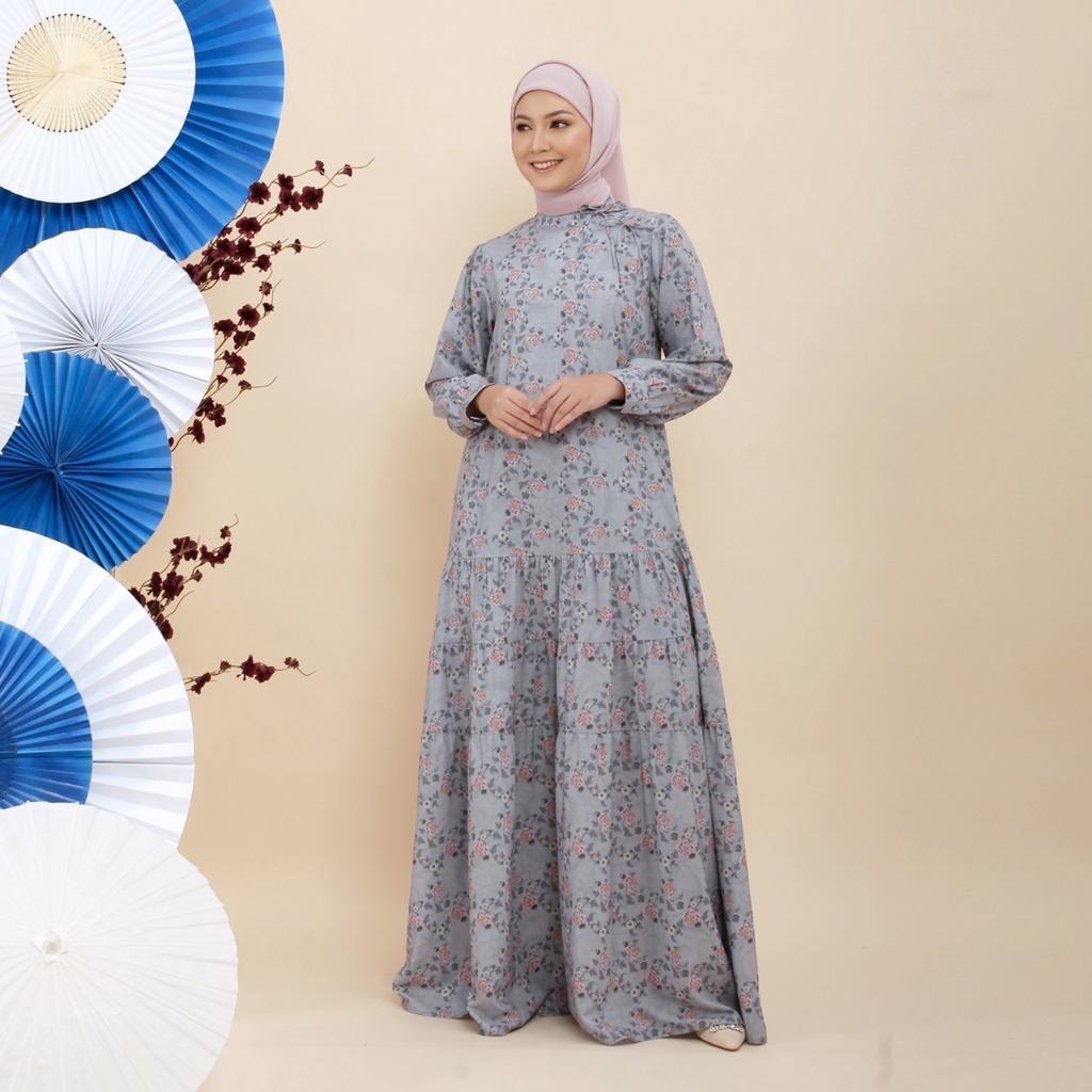 Zoya Sanica Dress Grey - Gamis Motif Wanita - Wudhu Friendly