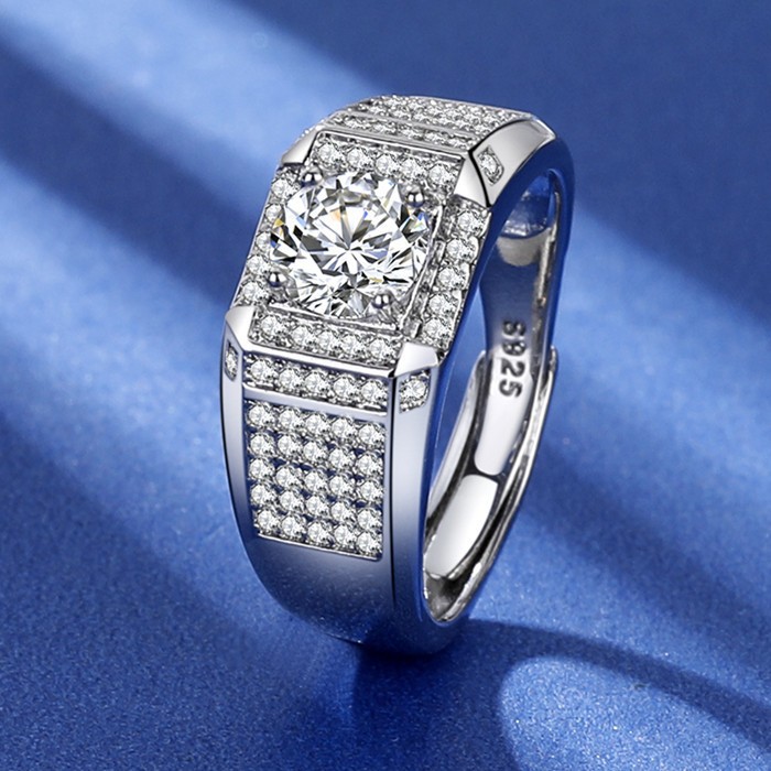 Cincin Moissanite ORI Pria Cincin Berlian Permata Perak Asli 925 Bersertifikat Cincin Titanium Pria 