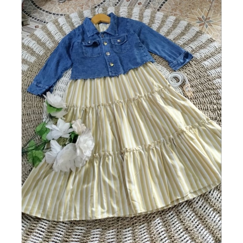 SETELAN GAMIS OUTER JEANS ANAK REMAJA 6-12 TAHUN