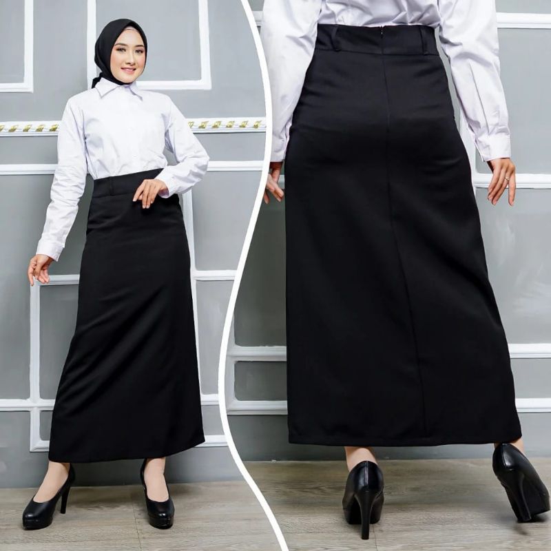 ROK KERJA A LINE MAXI HITAM / ROK FORMAL / ROK KANTOR / ROK GURU