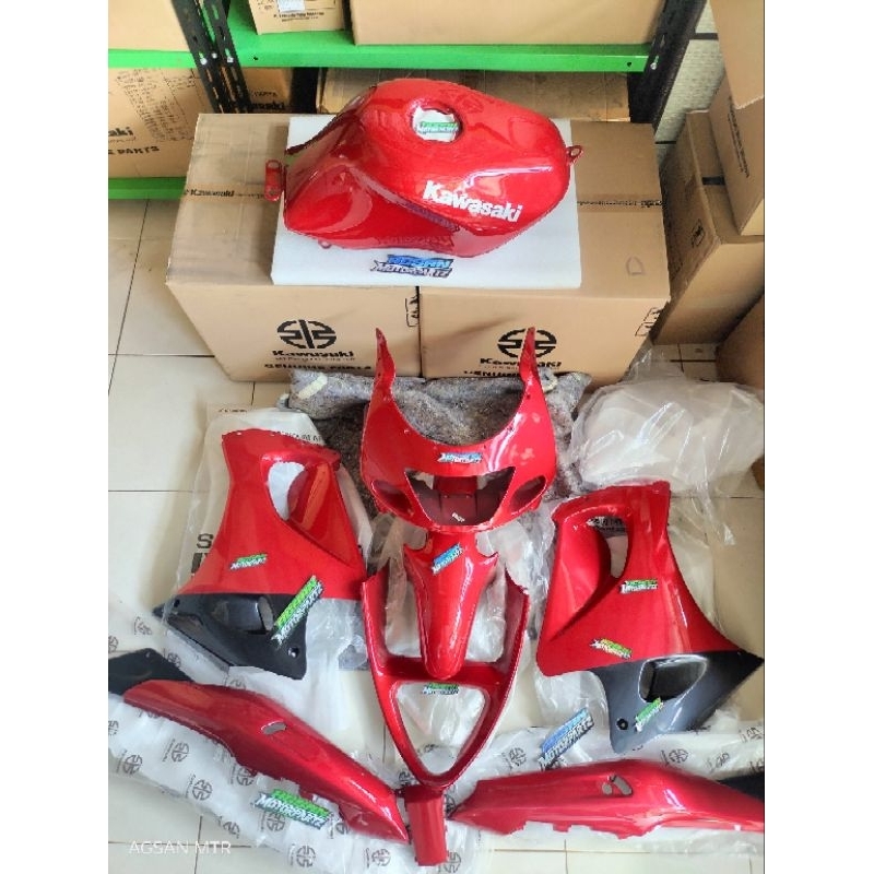 PAKET FULL BODI BODY SET + TANGKI NINJA RR OLD ZX150 MERAH MARON ORIGINAL KAWASAKI