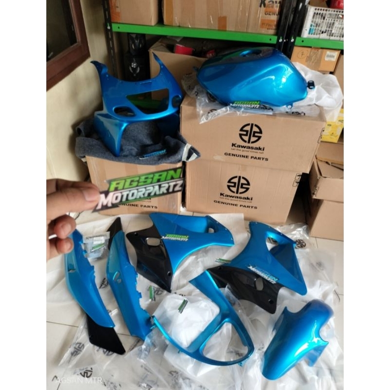 Full cover body set + tangki ninja rr old CBU zx150 biru original Kawasaki genuine parts