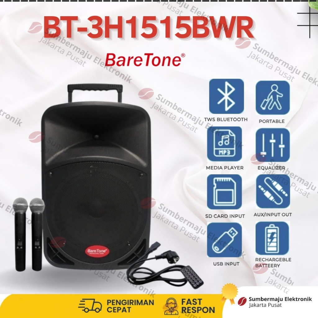 Gratis Ongkir Baretone BT 15 BWR 15BWR 1515BWR 15Inch Speaker Portable Bluetooth