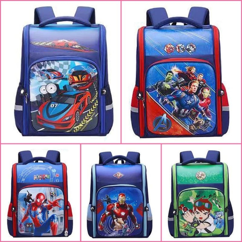 (SD) TAS ANAK IMPORT MURAH TAS RANSEL SEKOLAH TAS PUNGGUNG BACKPACK SPIDERMAN BEN 10 AVENGER IRON MA