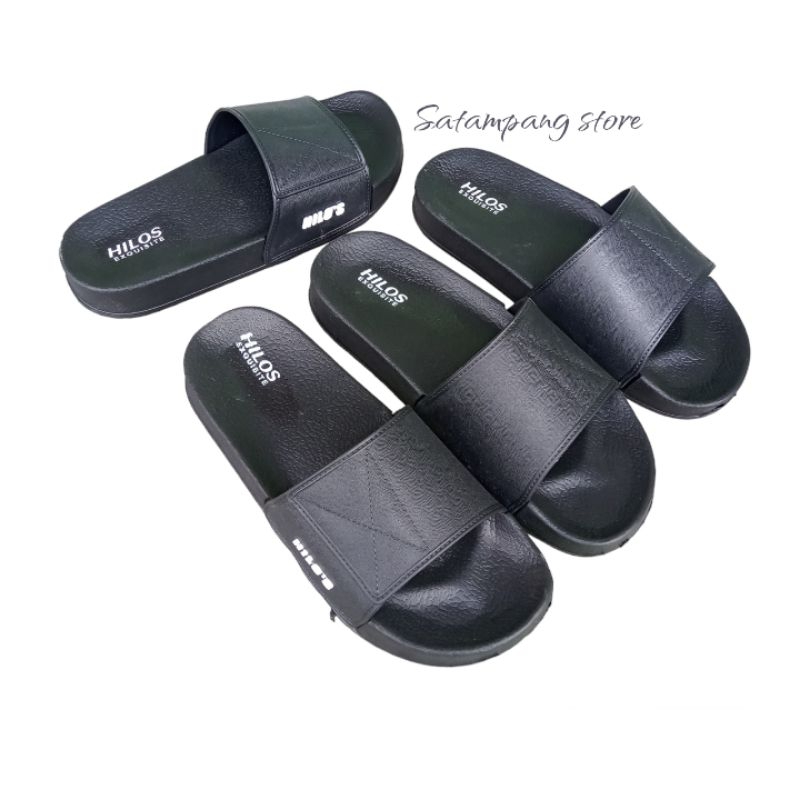 Sandal HILO'S EXQUISITE karet pylon original hitam polos slip on Terbaru