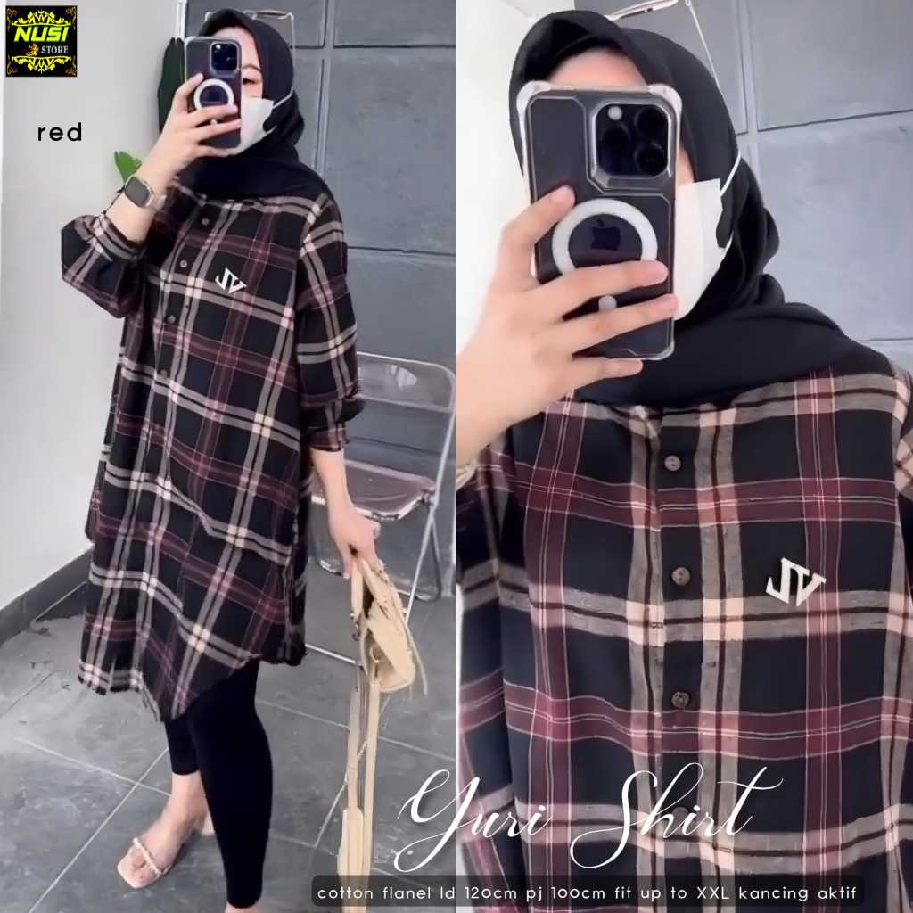 yuri tunik jumbo ld 120 tunic baju pakaian atasan dress dres panjang selutut katun flanel motif kota