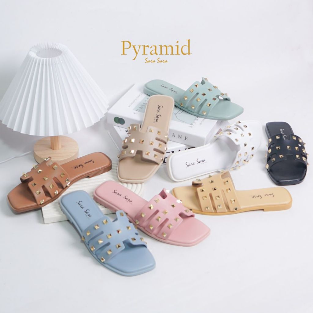 Sandal Wanita Sara Sara PYRAMID Sendal Teplek // Sandal Slop Keren