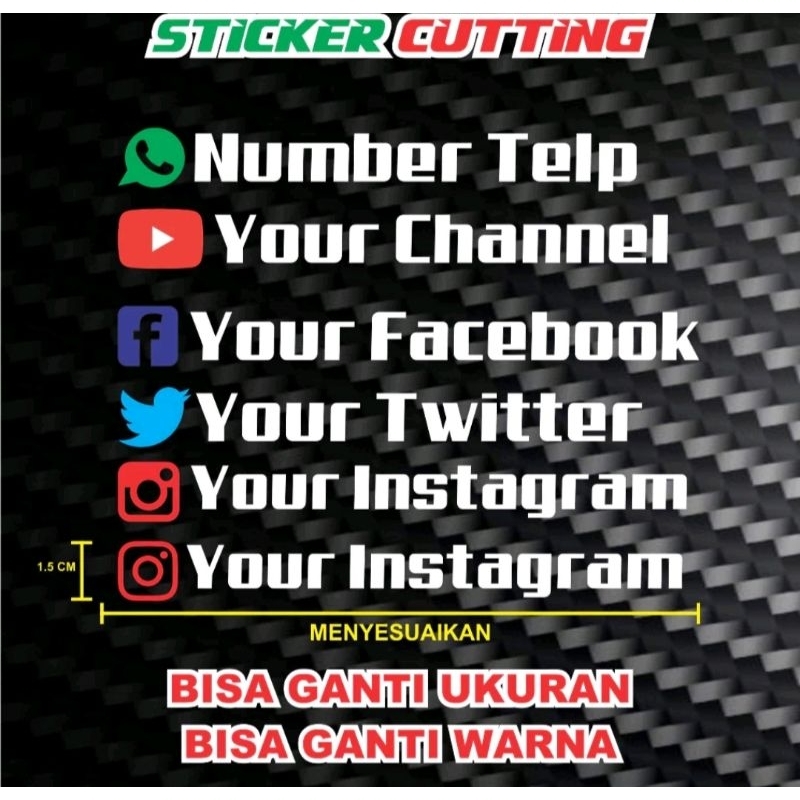STIKER CUTTING / Cutting Stiker Nama sosmed instagram channel youtube nomer telpon dll