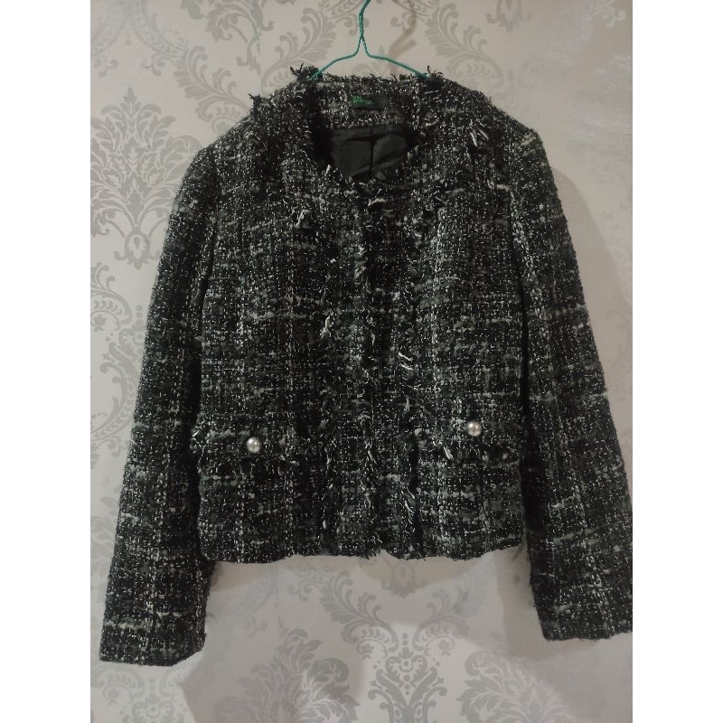 Blazer Tweed Rawis Hitam Premium