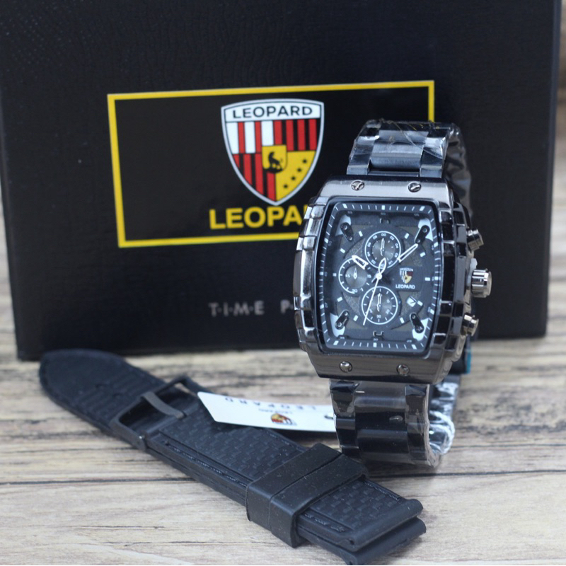 ( BISA COD ) Jam Tangan Pria LEOPARD L-8018 / 8018 Original Rantai Stainless Steel Chrono Off Tangga