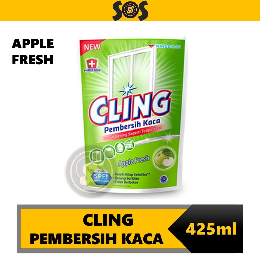 Cling Pembersih Kaca Hijau Apple Fresh 425 ml Kemasan Refill