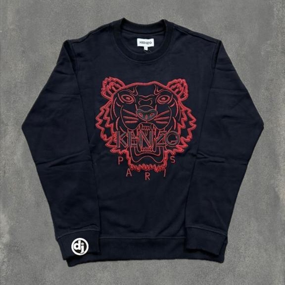 Kenzo Red Embroidery Tiger Sweater Black