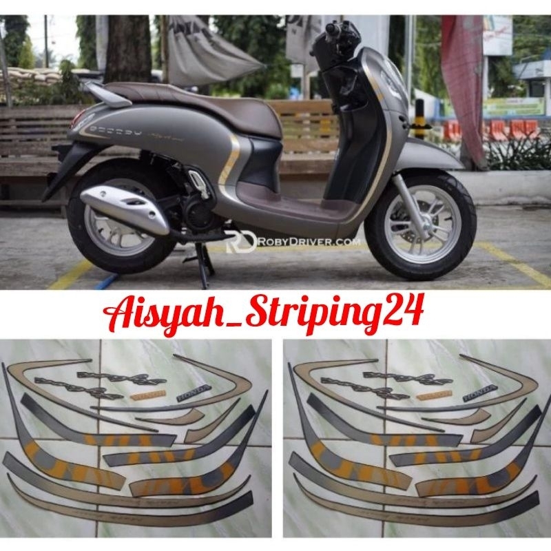 (COD Stiker striping sticker Lis les body Motor Honda Scoopy Stylish 2021 Mate Brown