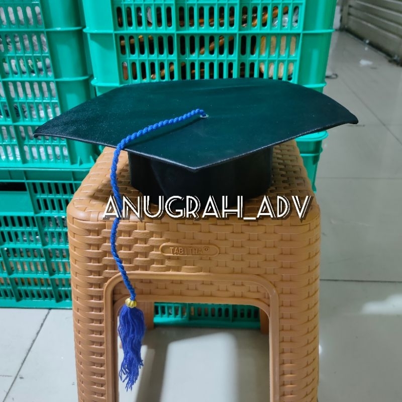 topi wisuda SMP SMA MAHASISWA bahan satin - TALI BIRU