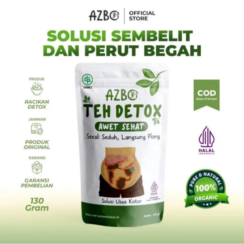 

Azbo Teh Detox pencernaan usus pelancar BAB perut Begah membersihkan kotoran usus.