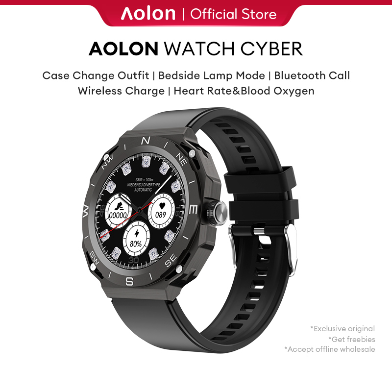 Aolon Cyber Smartwatch Original Jam Tangan Double Bezel Double Wrist Strap 1.43" HD Full Touch Scree