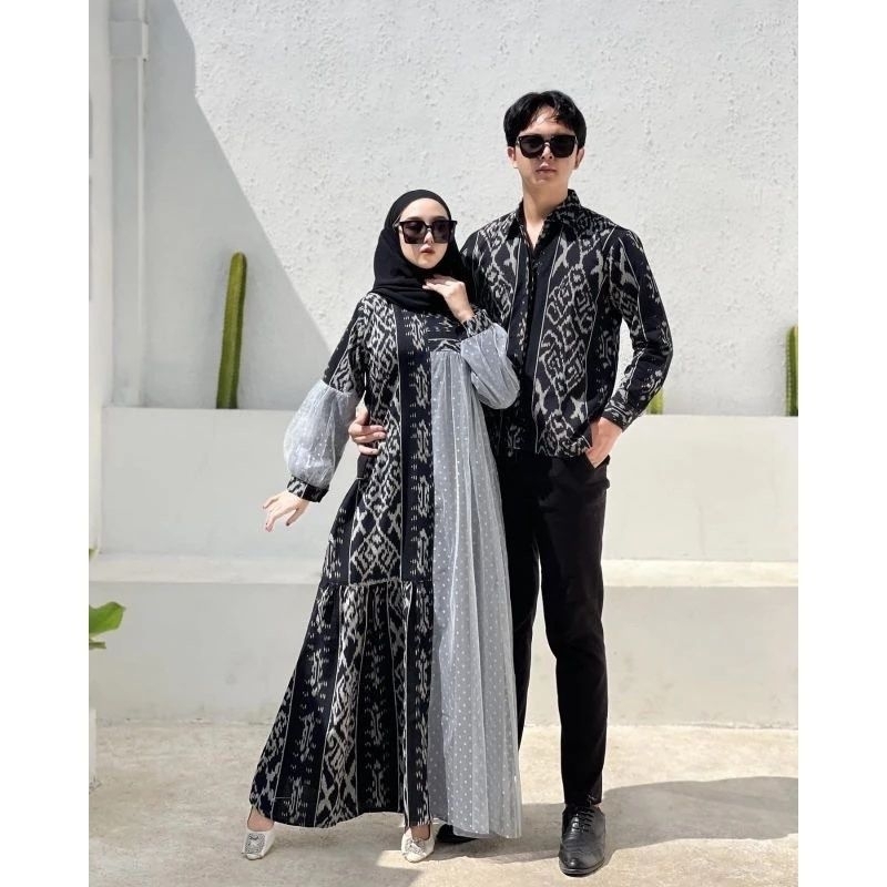 ( READY STOCK ) SET COUPLE GAMIS TENUN IKAT - DRESS TENUN - KEMEJA TENUN - BAJU TENUN MUSLIMAH - SET