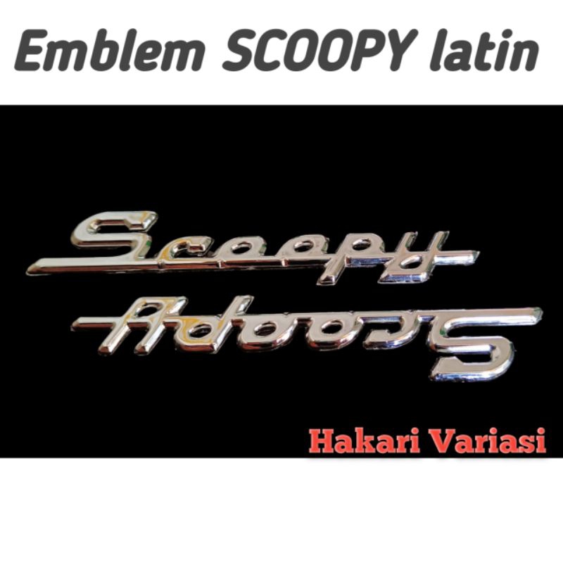Emblem timbul 3D tulisan SCOOPY latin/gandeng warna CHROME/KROM mengkilap lengkap dengan perekat yan