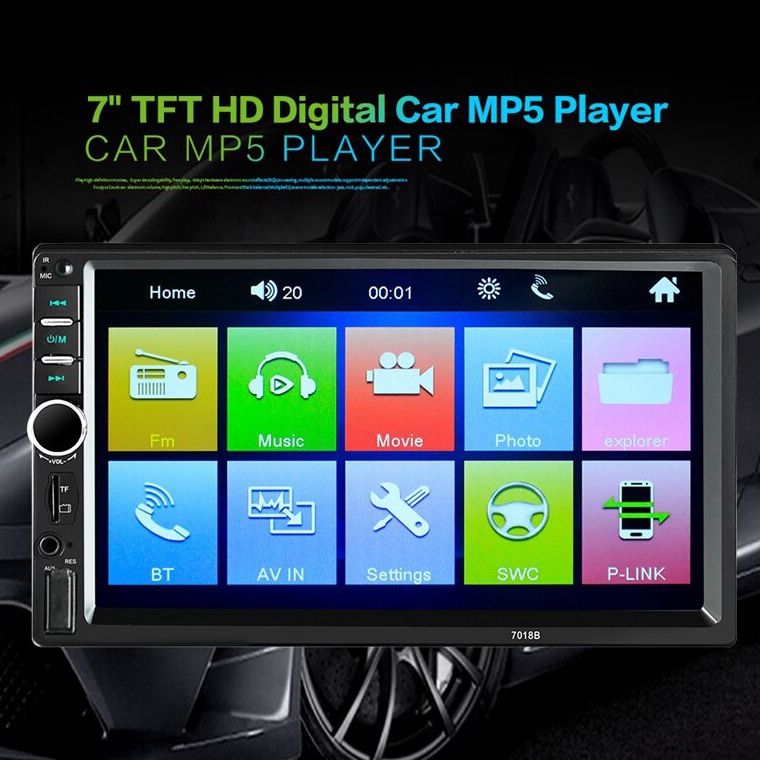 Head Unit Double Din MP5 7 inch 718B Audio Mobil Mirrorlink Bluetooth Touchscreen Full Glass q Produ